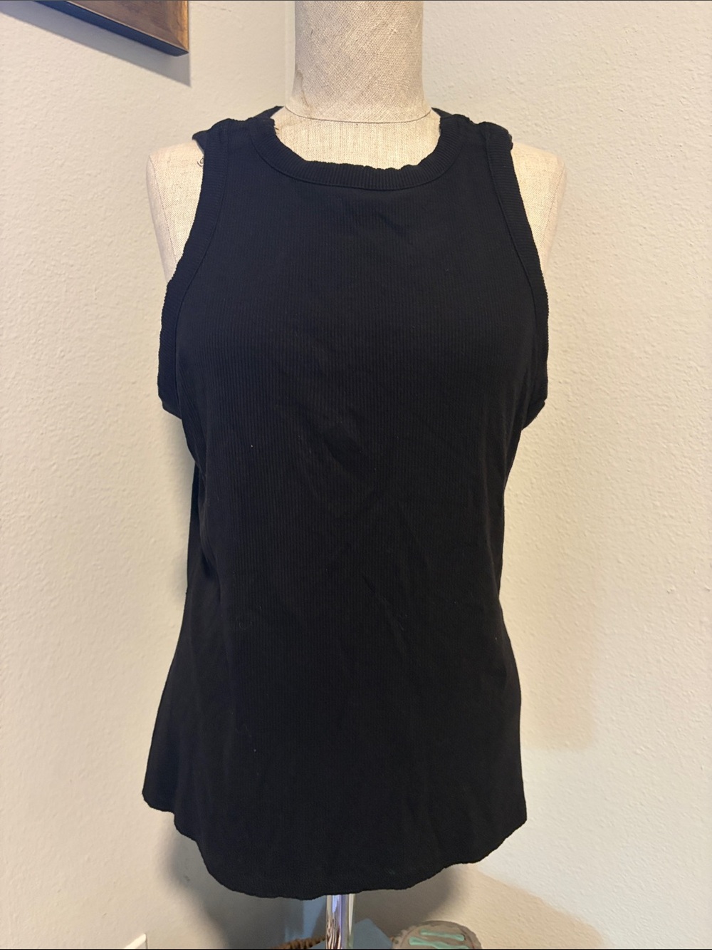 Worthington Black Ribbed Sleeveless Crewneck Tank Size L
